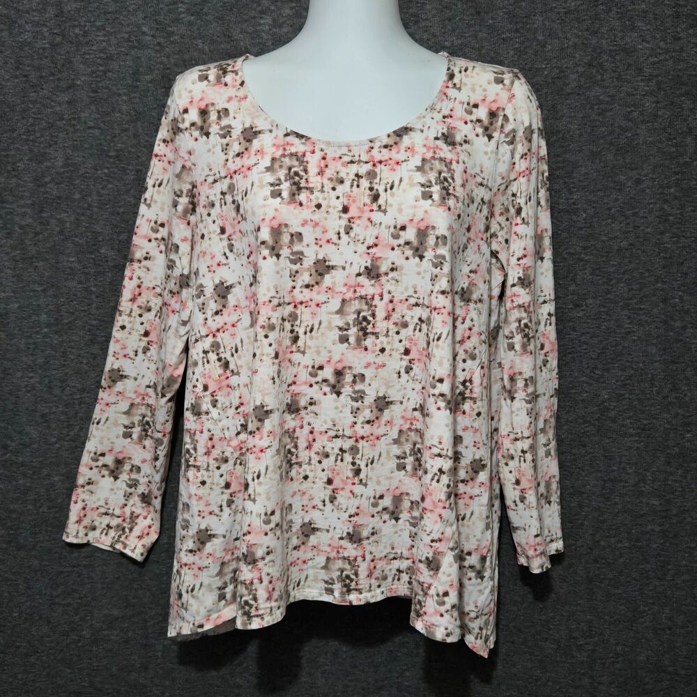 Pure Jill Top Womens Large White Pink Abstract Watercolor ALine Knit J Jill